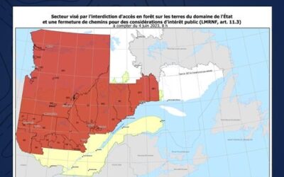 Incendies de forêt – Modification du territoire touché par l’interdiction d’accès en forêt sur les terres du domaine de l’état et par la fermeture de chemins.